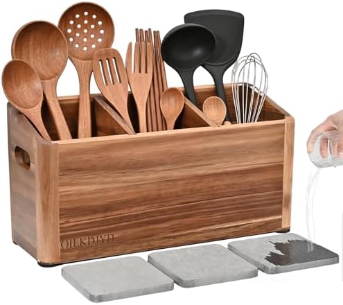 Wooden Cooking Utensil Holder & Crock for Kitchen Countertop