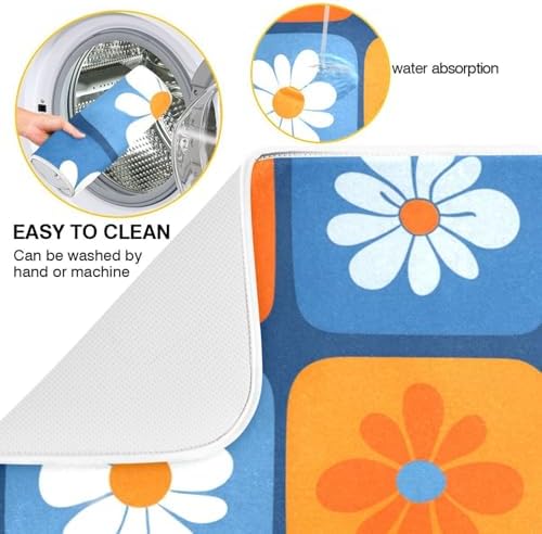 OTVEE Checkerboard Bloom Print Dish Drying Mat for Kitchen Counter
