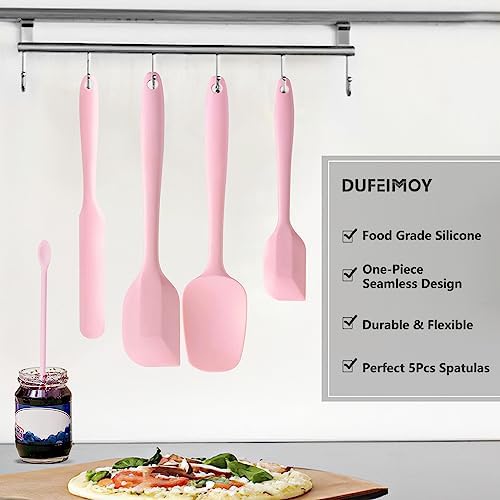 5 Piece Pink Silicone Spatula Set, Heat Resistant Rubber Spatulas Set
