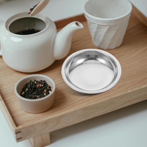 PRETYZOOM Tea Bag Holder Dish Set of 6 Stainless Steel Round Saucer