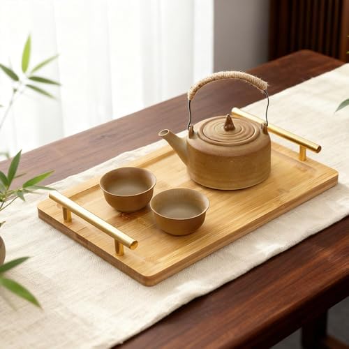 Serving Tray Coffee Table Tray with Metal Handles Rectangular Serving