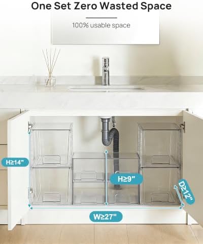 Vtopmart 8 Pack Clear Pull-Out Under Sink Organizer Set
