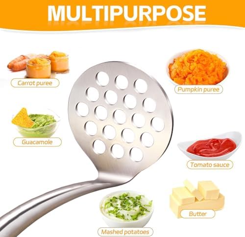 Avocado Masher Stainless Steel Small, Mini Potato Masher, Wooden
