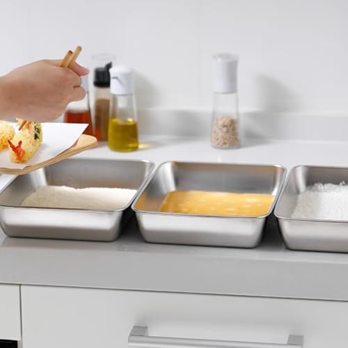 Set of 3 Breading Pans, Chicken Cutlet Dredging Trays with Stainless