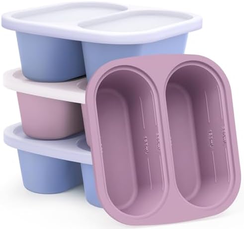 Mossime 1 Cup Silicone Soup Freezer Molds with Lids, Blue/Purple