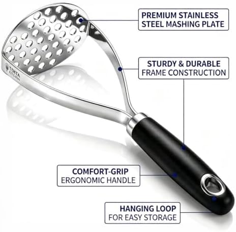 Potato Masher, 10.25 Inch Stainless Steel Masher with Non-Slip TPR