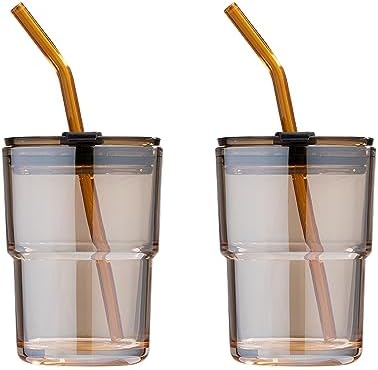BLUEPOLAR 13oz/400ml Glass Tumbler Water Cup with Straw and Lid