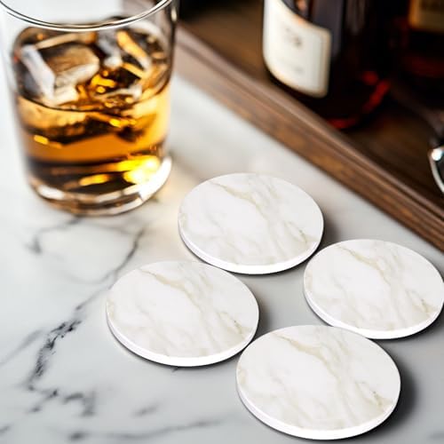 White Marble Style Ceramic Coasters Set of 6 with Holder Absorbent