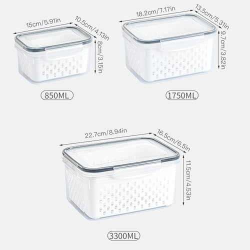 3-Piece Fruit Storage Containers with Removable Drain Baskets
