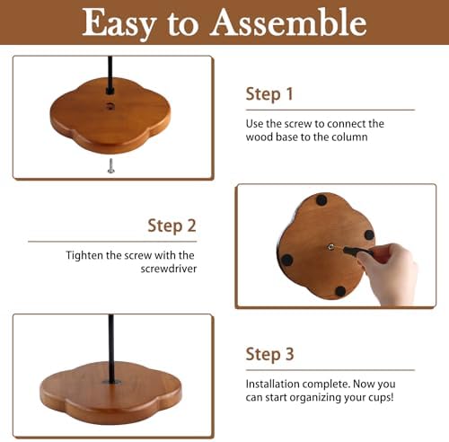 Coffee Mug Holder, Non-Slip 4 Hook Mug Rack, Metal & Wood, Modern &