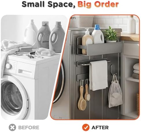 4 Pack Magnetic Shelf with Hooks for Kitchen and Laundry