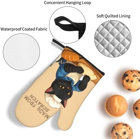 Funny Black Cat Oven Mitts and Pot Holders Set