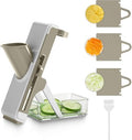 Eletronova Safe Mandoline Slicer for Kitchen, Vegetable Slicer with Container, French Fry Cutter, All in 1 Julienne Slicer for Potato, Thickness Adjustable, Detachable Blade (White Light Gray)