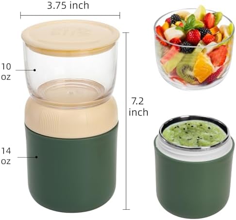 Eorbow 2 Pack Insulated Yogurt Container, 24oz Breakfast On the Go Cup