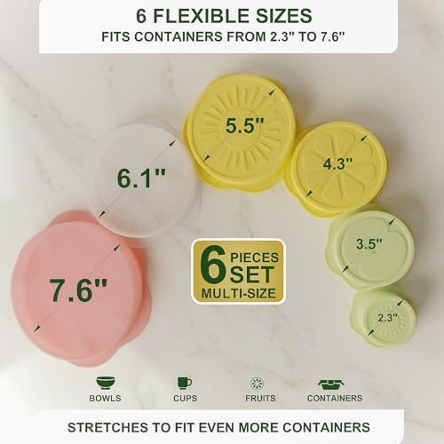 Silicone Stretch Lids, 6 PCS, Reusable Food Covers
