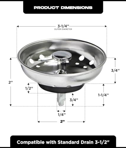 Highcraft 97333 Kitchen Sink Basket Strainer Replacement for Standard