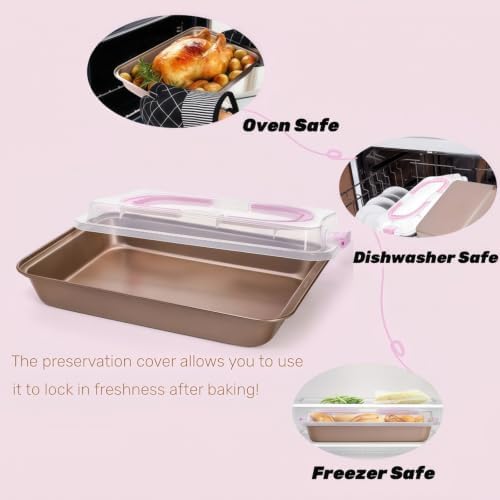 ZOOFOX Cake Pan with Lid, Non-Stick Baking Sheet for Oven, 9" x 13"