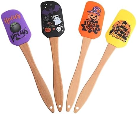4PCS Halloween Silicone Baking Spatula Set,Fall Cream Spatulas with