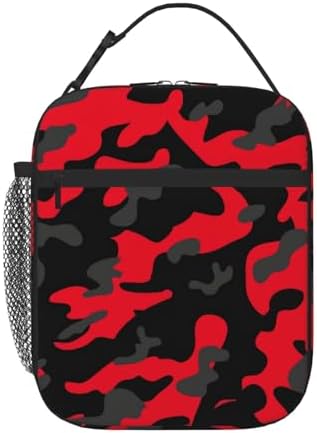 Red and Black Camo Insulated Lunch Bag