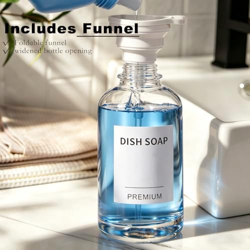 Dish Soap Dispenser Set, Gold, 2 Pack, 18 Oz Clear Bottles