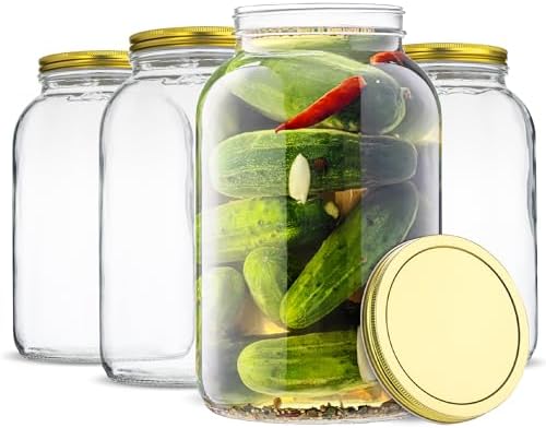 kitchentoolz 1 Gallon Glass Large Mason Jar Wide Mouth with Metal