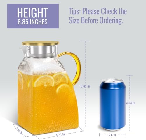 WARMSIMPLE 60 oz Glass Water Pitcher with Lid, Spout & Handle, BPA