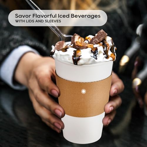 JOLLY PARTY 50 Pack 16 oz Disposable Paper Coffee Cups with Lids &