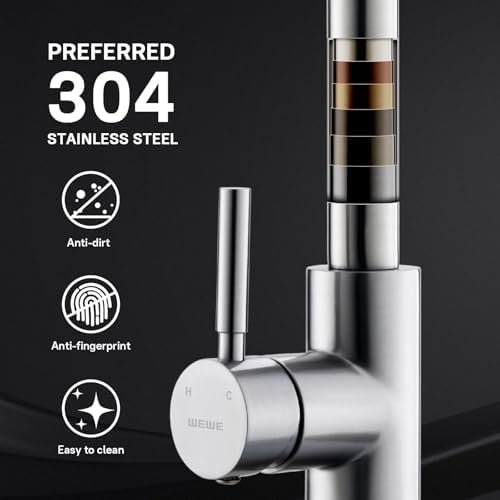 WEWE High-Arc Pull-Down Kitchen Faucet, Brushed Nickel