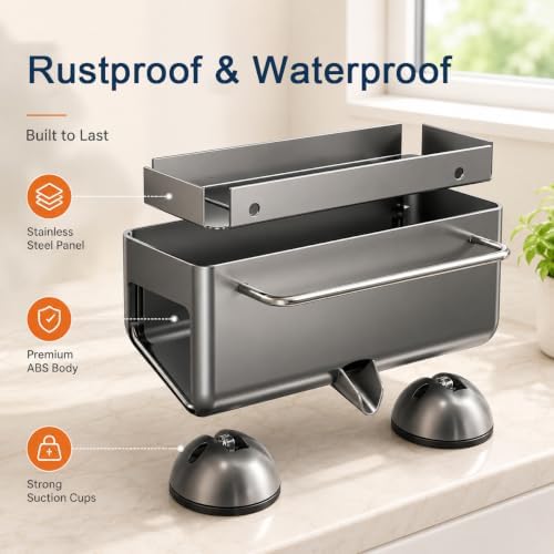 Sponge Holder for Kitchen Sink, Self-Draining, Gray