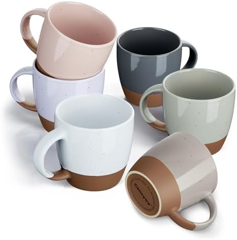 Morandi Color Ceramic Coffee Mugs Set of 6 (Large),18 oz Coffee Cups