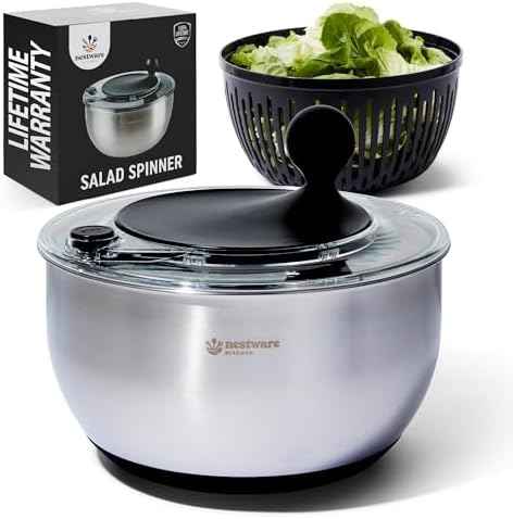 Stainless Steel Salad Spinner Large, 5.3 Qt - Lettuce, Vegetable &