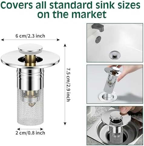 Vodolo 3-in-1 Sink Drain Strainer, 2PCS Stainless Steel