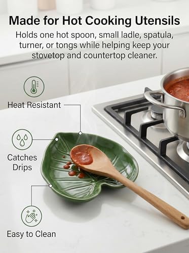 Green Ceramic Spoon Rest for Stove Top and Kitchen Counter