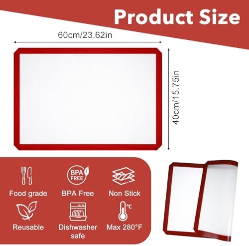 2 Pack Silicone Baking Mats, 16" x 24" Full Sheet Non-Stick Cookie