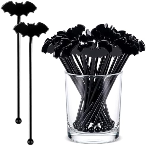 Silifine 100 Pcs Halloween Swizzle Sticks Plastic Bat Drink Stirrers
