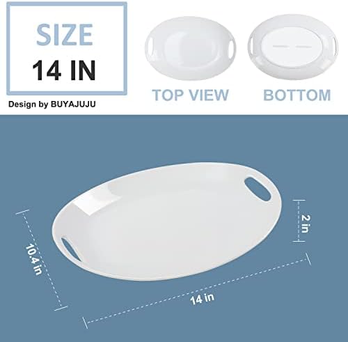 Buyajuju Porcelain Serving Platter with Handles, 14" Serving Dishes for Entertaining, Oval Serving Tray for Salad, Stew, Fruits and Pasta, Set of 2, White