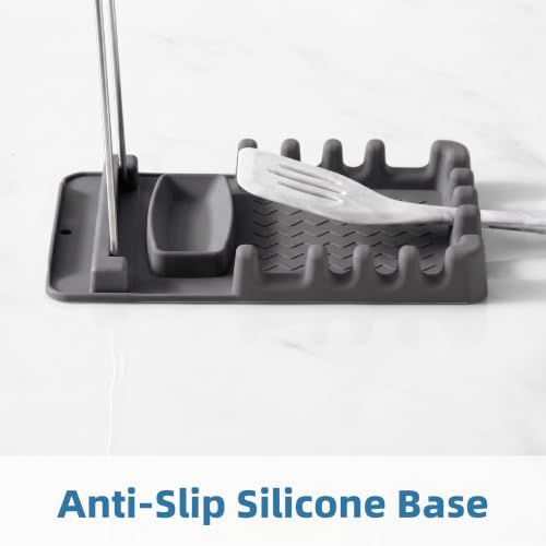 Silicone Utensil Rest with Foldable Stainless Steel Lid Holder