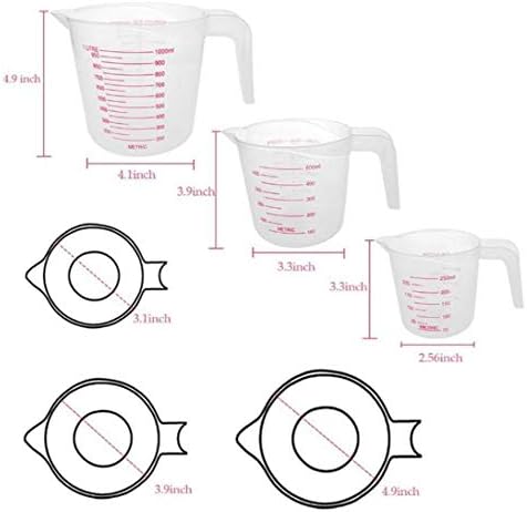 MIZORLIE Plastic Measuring Cup Sets, 250ml, 500ml &1000ml (3PCS)