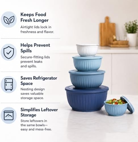 Plastic Mixing Bowls with Lids Set of 4, Food Storage Bowls, Mixing