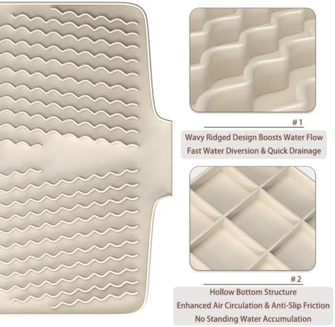 Silicone Dish Drying Mat 13"×15.7" Sloped Drainage White