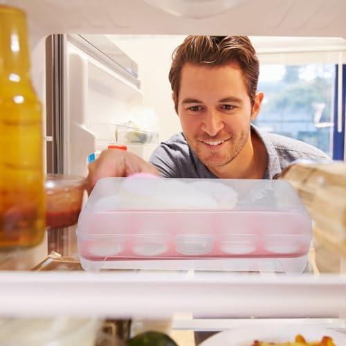 15 Grid Egg Storage Box for Refrigerator with Lid Pink Plastic