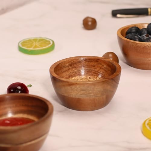 Acacia Wooden Bowls Set, Small Pinch Bowls for Sauces/Dips/Condiments