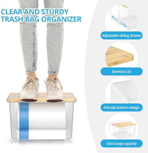 Trash Bag Holder,Garbage Bag Dispenser with Bamboo Lid and Drawer