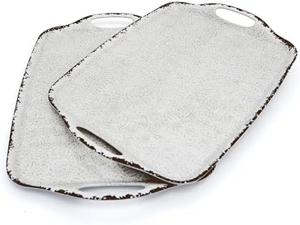 TP Melamine Serving Trays with Handles, 19" x 12", Set of 2, Rustic