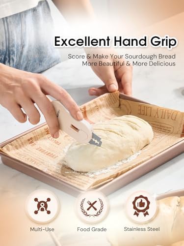 Bread Lame Dough Scoring Tool, 5 Razor Blades, Cream