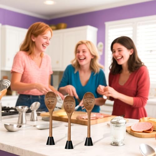 Ptwola 3PCS Wooden Spoon Award Trophies Set 6.93"L Funny Chili Cook