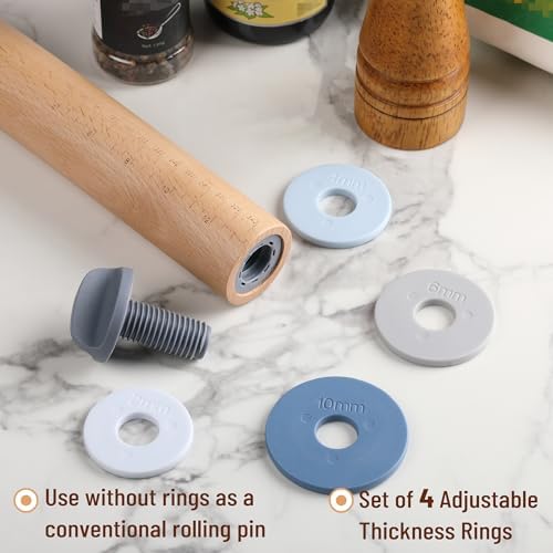 Adjustable Rolling Pin with Thickness Rings, 13.8", 4 Rings