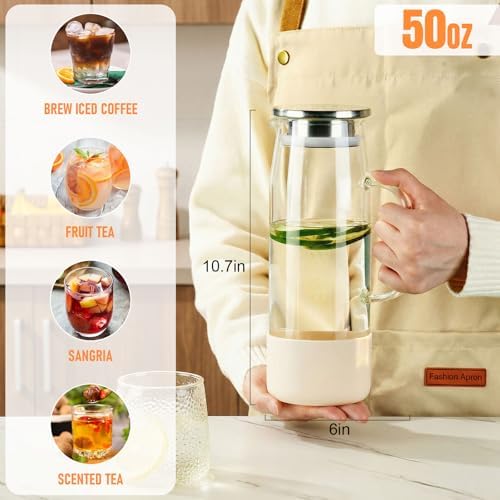 Baalaka Glass Pitcher with Lid and Handle, 50 fl oz Glass Carafe