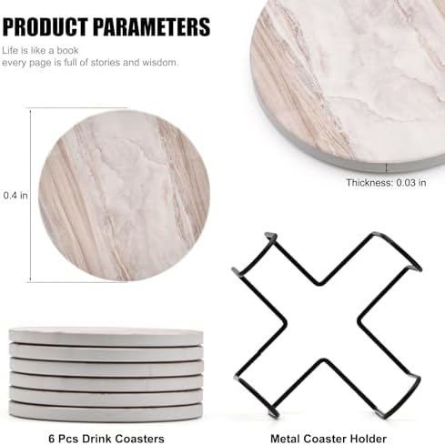 6Pcs Absorbent Coasters Set with Holder,Ceramic Drink Coaster,4 in(A1)