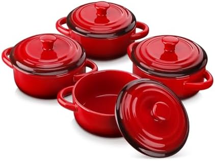 LOVECASA Mini Cocotte Set,12 OZ Small Casserole Dishes with Lids, Soup